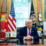 U.S. President Donald Trump discusses the Golden Dome missile defense project in the Oval Office.
