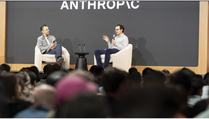 Anthropic CEO Dario Amodei and Chief Product Officer Mike Krieger at the unveiling of the Claude Opus 4 and Sonnet 4 AI models.