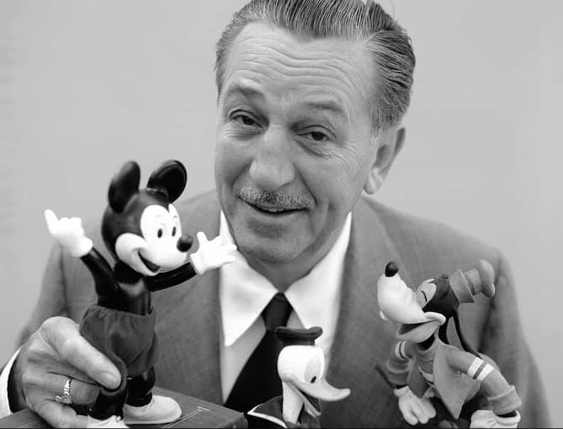 Walt Disney success story illustration showing his journey from animator to global entertainment icon